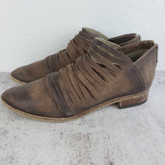 Free People Lost Valley Ankle Boots Leather Strappy Distressed Taupe sz 39 Boho - Picture 8 of 16